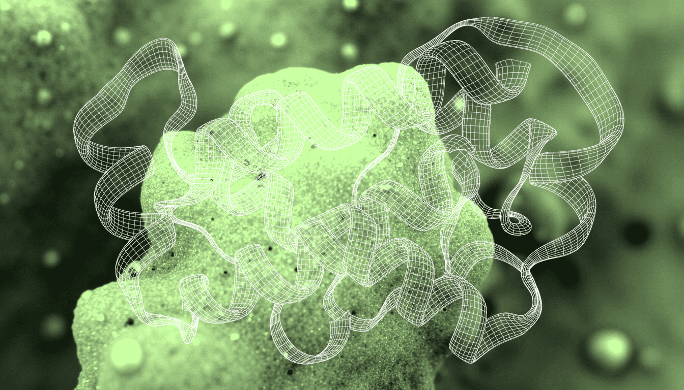 macro close-up of moth cryptochrome protein molecular structure, soft blue-green luminescence, electron microscopy texture, crystalline organic surface detail