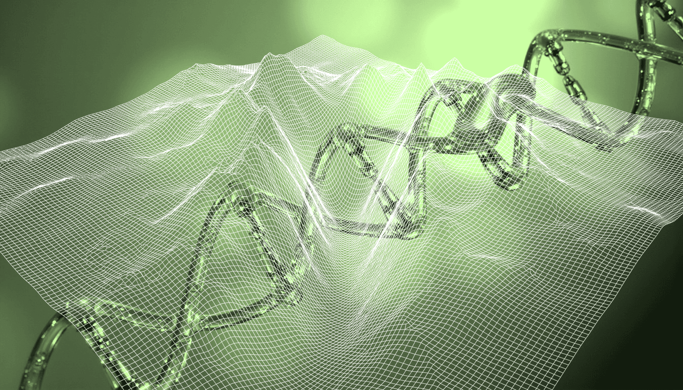 translucent RNA nucleotide strands self-assembling into crystalline molecular networks, soft amber backlight