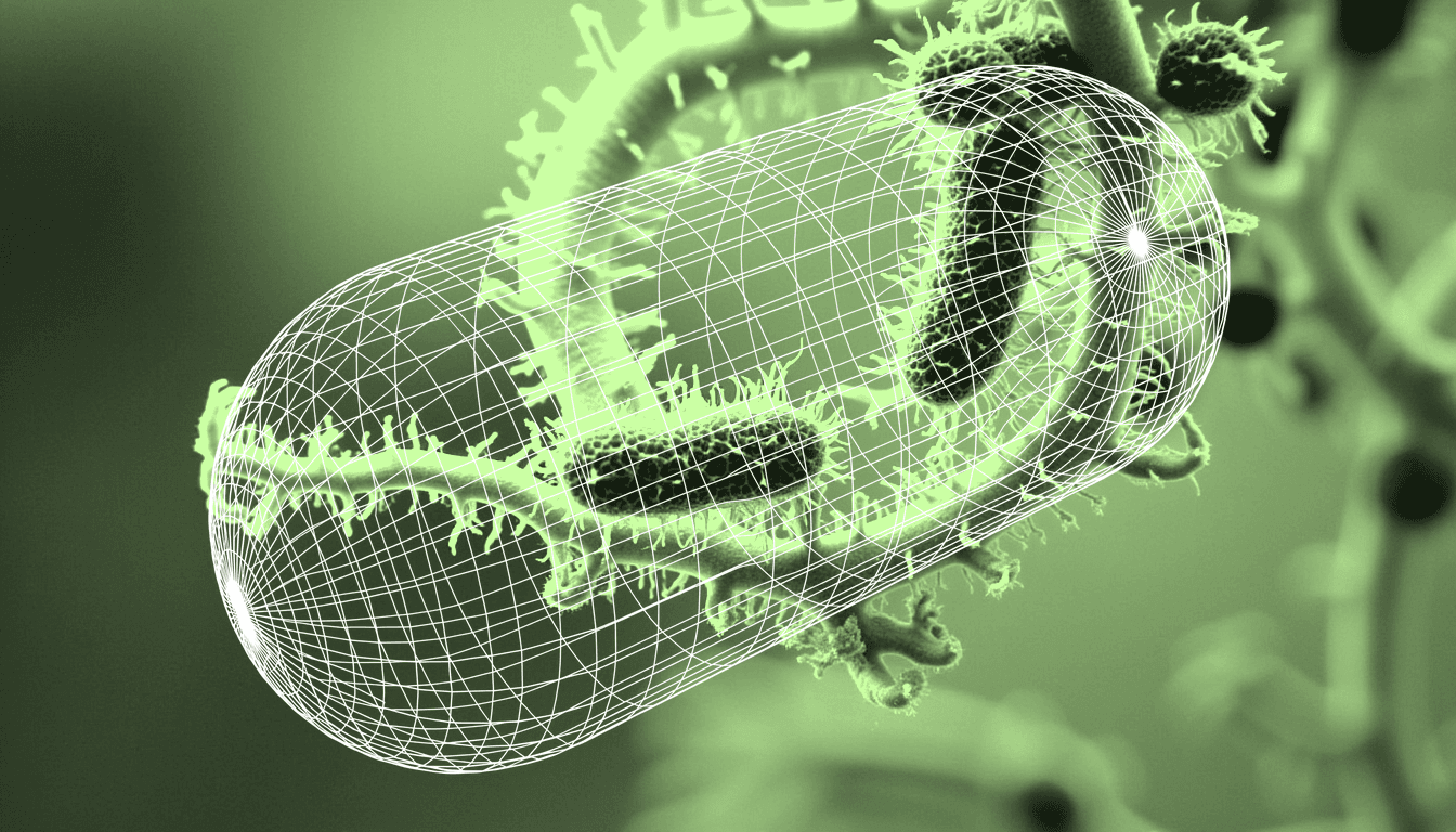 engineered gut microbiome colony, bacterial biofilm with molecular sensing tendrils, microscopic detail, soft translucent lighting