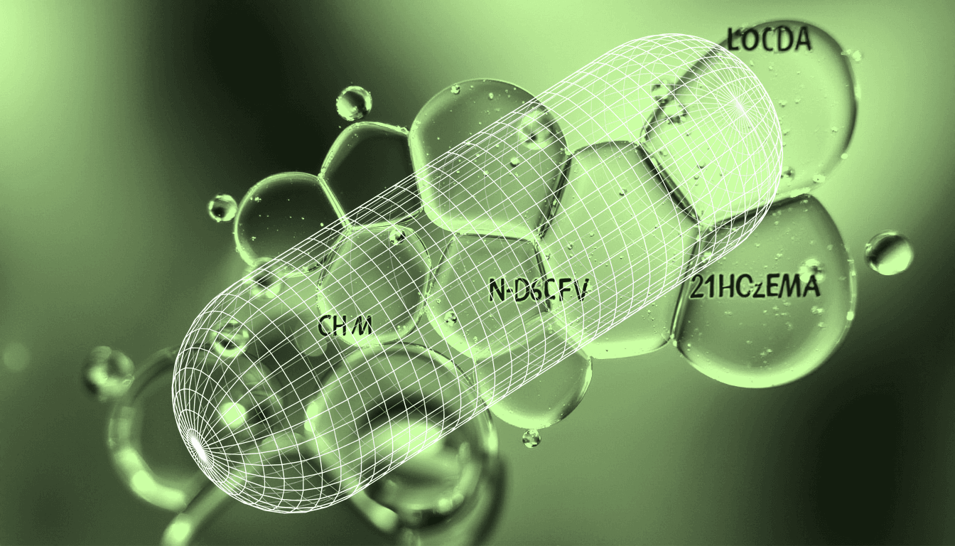 indolyltriazine molecules docking into CD38 enzyme active site, translucent molecular surfaces, soft blue backlight, macro crystalline detail