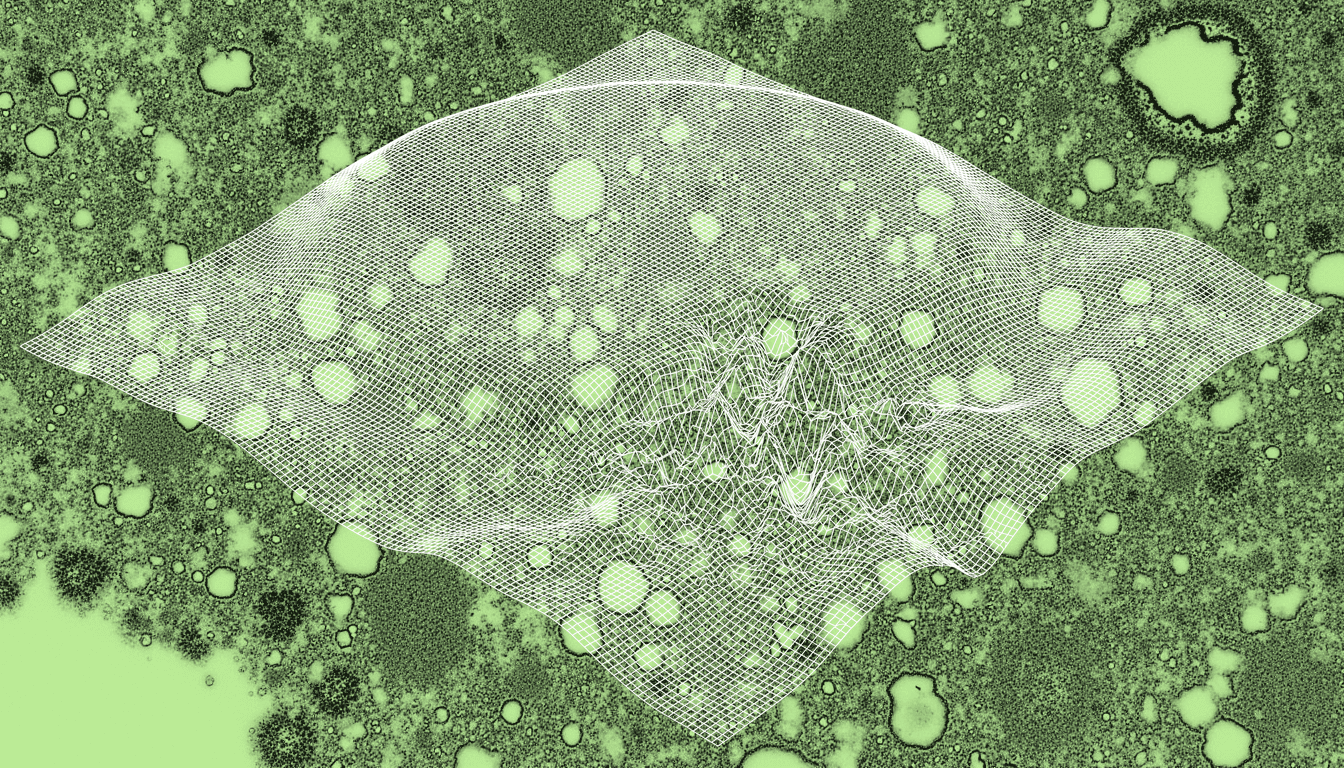 monochrome transmission electron micrograph of colonic epithelial cells with heterogeneous methylation-induced chromatin condensation, single-hue amber stain, high magnification detail