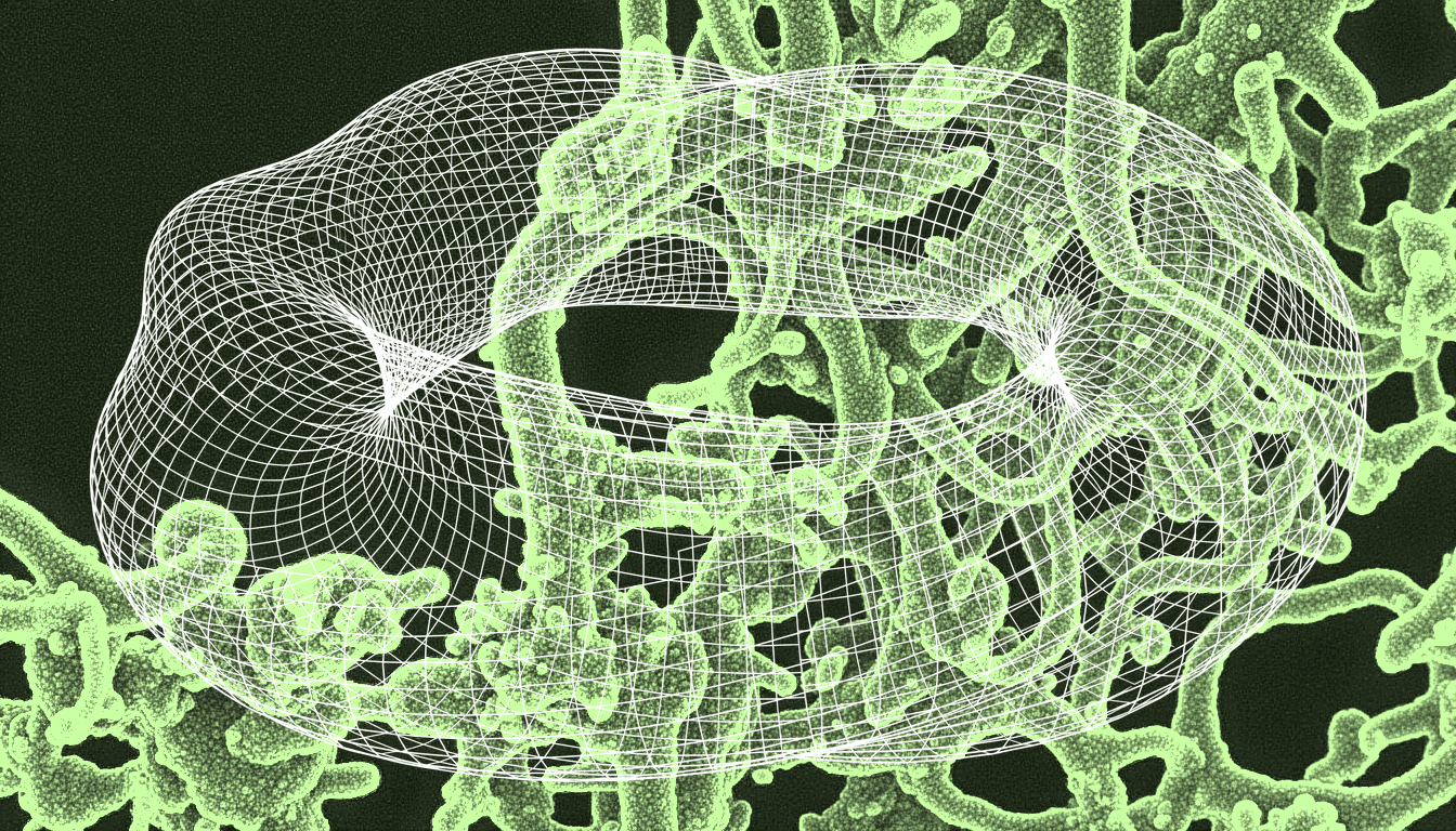 false-color transmission electron micrograph of nuclear ERK phosphorylation sites, deep indigo cytoplasmic membrane, high magnification cellular detail